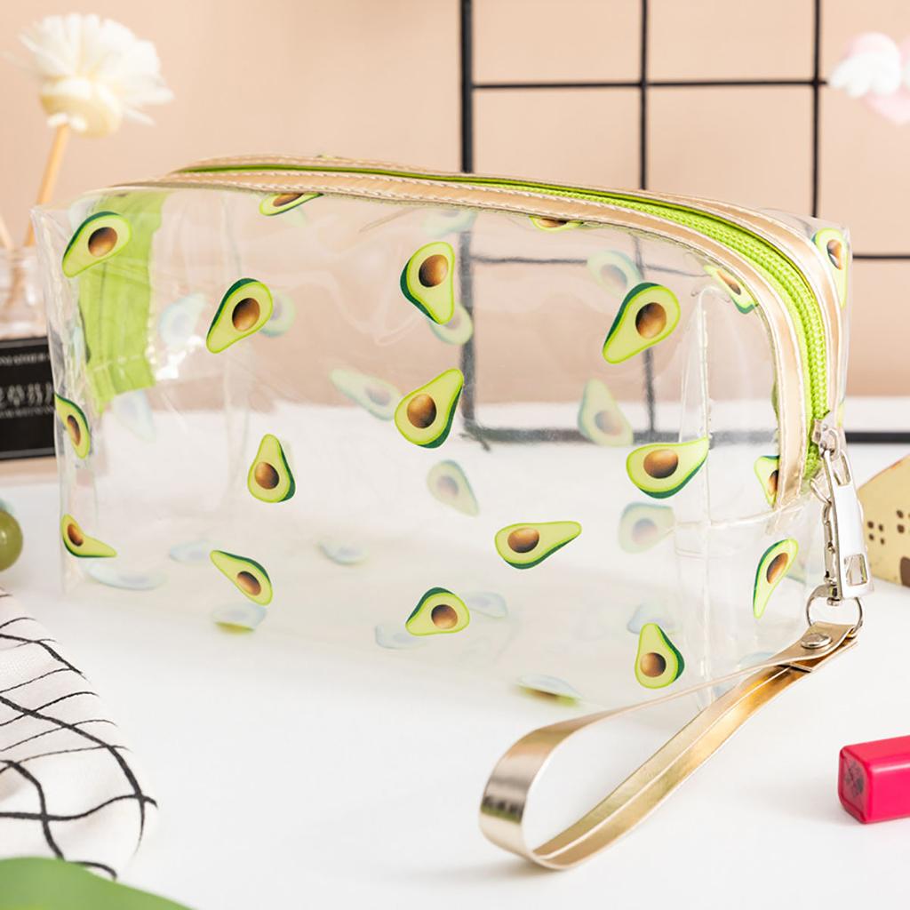 Waterproof Toiletry Organizer Cute Print Avocado Flower Peach Travel Cosmetic Bag Transparent Makeup Bags for Women Girls Clear