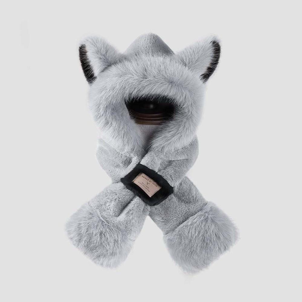 Cartoon Winter Plush Hat 2 IN 1 Ear Protection Cap Skiing Animal Ear Scarf Hat  Outdoor