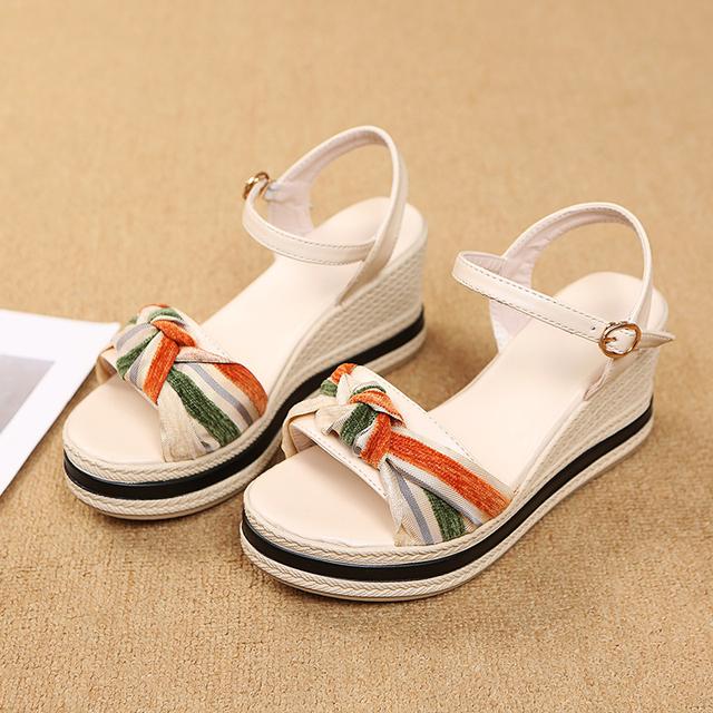 Sandale cu Pană de Vară pentru Femei, Sandale cu Platformă la Modă, cu Degetele Descoperite și Fundă, Pantofi Casual Noi Negri cu Înălțime, Sandale de Plajă Ușoare