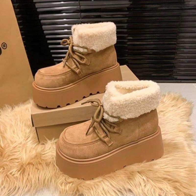 Neue Damen Schneestiefel mit dicken Sohlen und zusätzlicher Fleece-Wärme, kurze Stiefel und Baumwollschuhe