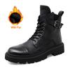 High Top Mens Boots Genuine Leather Work Outdoor Boots Winter Fur Warm Ankle Boot for Men Casual Boots Motorcycle Boots