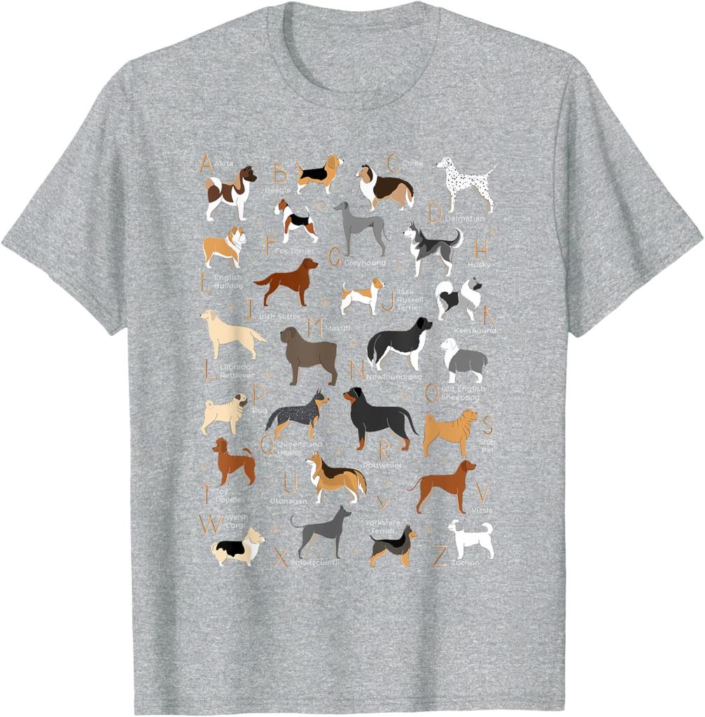 ABC Dog Breeds Identification AZ Types of Dogs Canine TShirt 100 Cotton ONeck Short Sleeve Summer Casual Mens Tshirt