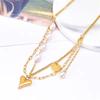 Titanium Steel Pearl Heart Necklace Love Pendant Punk Neck Chain Fashion Women Choker  Gift