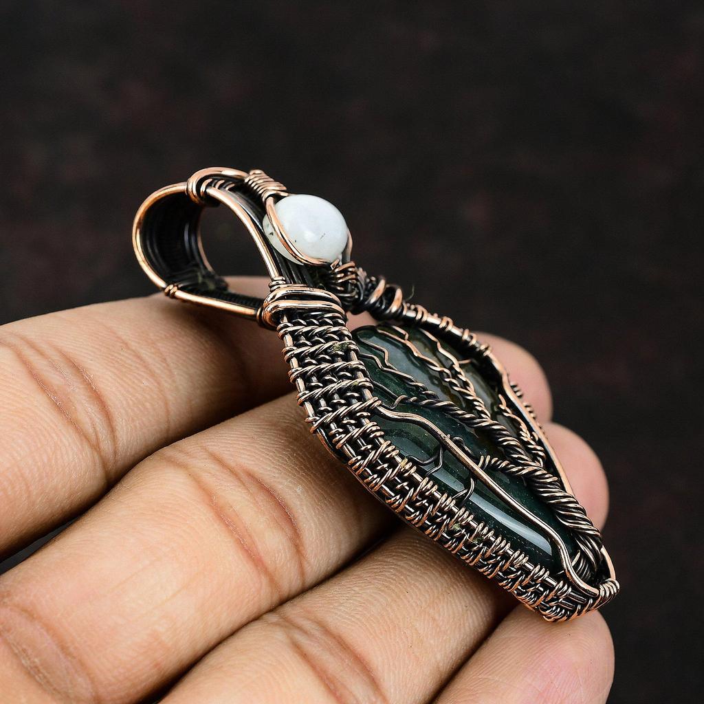 Tree Of Life Bloodstone Gemstone Pendant Copper Wire Wrapped Jewelry Handmade Pendant Rainbow Moonstone Pendant Gift For Her Antique Jewelry