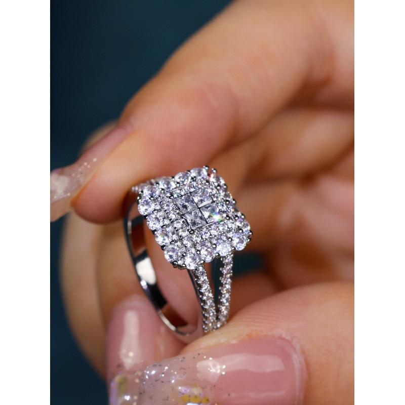 Hot Sale, Exquisite Pack with Diamond Square Zircon Rings Men s and Women s Rings no. 6