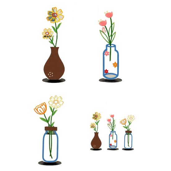 Metal Flower Art with Vase Minimalist 2D Iron Floral Table Ornament for Living Room Bedroom Kitchen Home Office Farmhouse Decor Housewarming Gifts