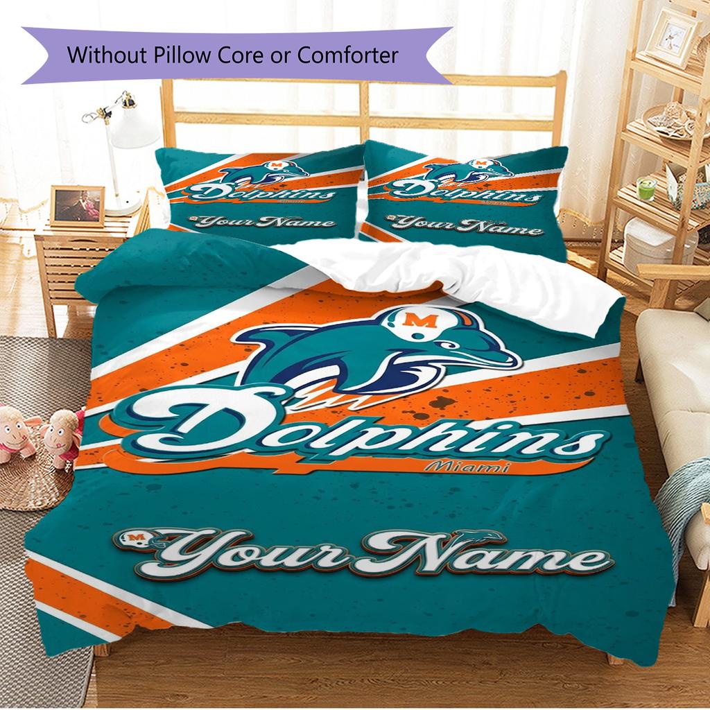 Name Custom Miami Dolphins Pattern Bedding Set Quilt Cover Pillowcase Home Decor Gift (1 * duvet cover + 2 * pillowcase, without core)