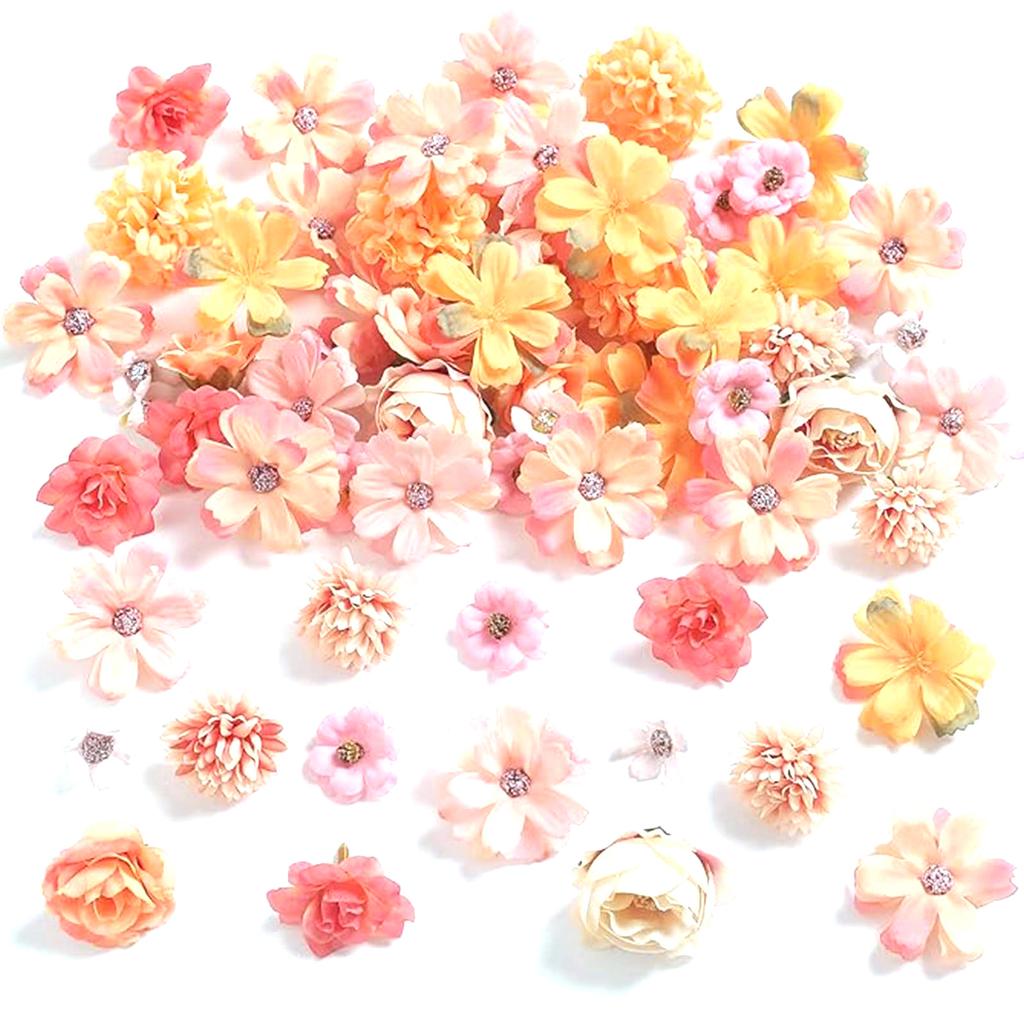 80Pcs Artificial Flower Heads 25-43mm for Craft Wedding Bouquets Flower Arrangements Cake Decoration Hair Accessories