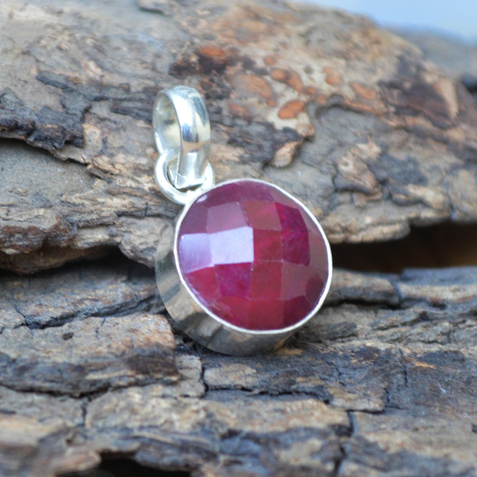 

Round Rose Cut Red Ruby 925 Sterling Silver Artisan Handmade Pendant
