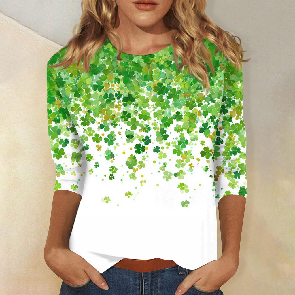 Damenoberteile Dreiviertelarmshirt Rundhalsausschnitt Lockeres Freizeitshirt Druck T-Shirt
