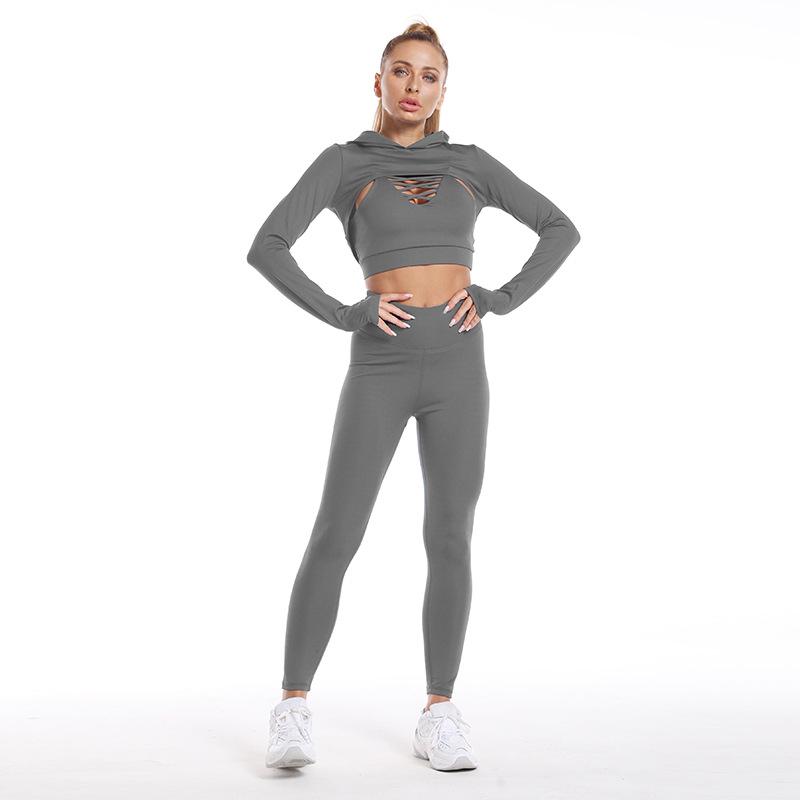 Women's Quick-Dry Hooded Yoga Set: Long Sleeve Top & Peach Butt Leggings