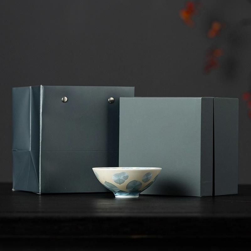 

Crystal glaze crystal flower master cup tea cup kiln transformed bamboo hat cup personal special gift box set 200ml