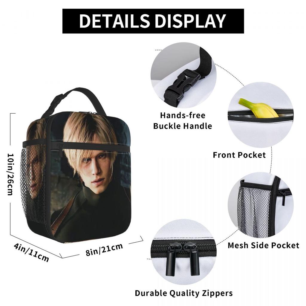 Resident Evils Leon Kennedy Game Insulated Lunch Bag for Women Children Leakproof Food Boxes Thermal Lunch Box Tote