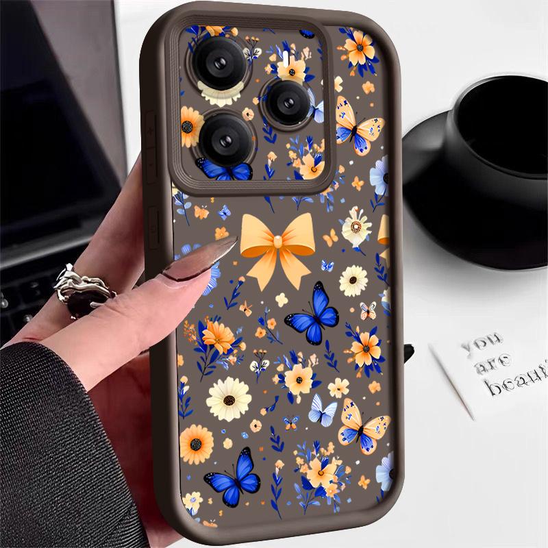 Blue Butterfly Floral Pattern Case For Xiaomi 14T 13T 11T Pro Funda Redmi Note 14 13 Pro 5G 4G 12 11 Shockproof Bumper Silicone Cover