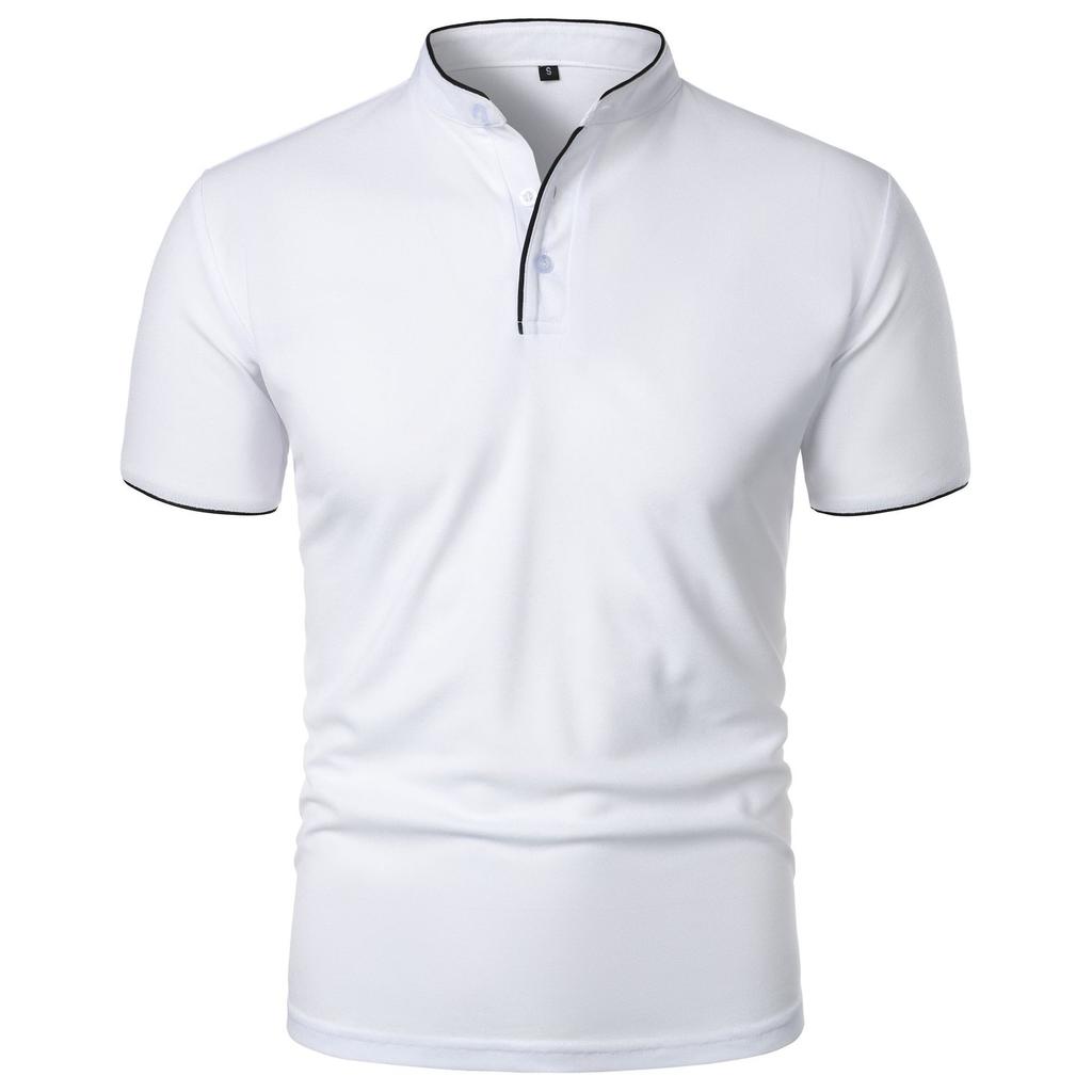 Summer Men's Short Sleeve T Shirts Solid Color Stand Collar Smart Casual Tshirts Men Slim Fit Lightweight Pull On Tees Tops Man