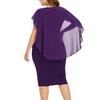 O-Neck Short Sleeve Chiffon Shawl Pleated Decor Women Dress Solid Color Plus