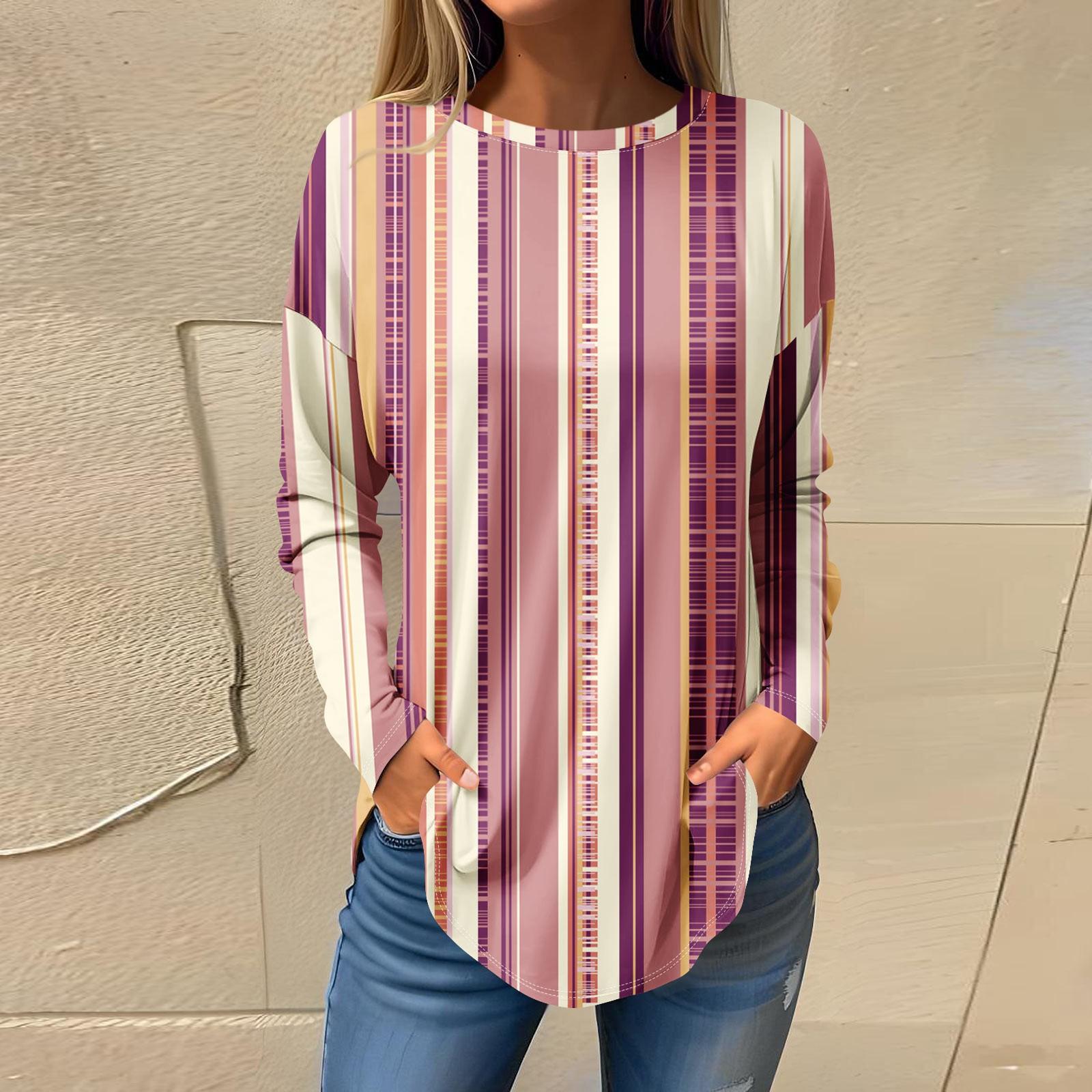 

Футболки для жінок осінні повсякденні сорочки з довгими рукавами Світшоти Вінтажний топ пуловер з графічним принтом M рожевий