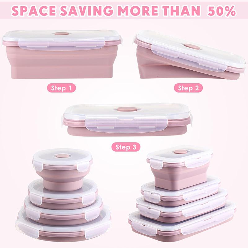Recipiente de depozitare a alimentelor pliabile Recipiente de prânz pliabile din silicon cu capace, boluri pliabile dreptunghiulare Boluri rotunde pentru alimente
