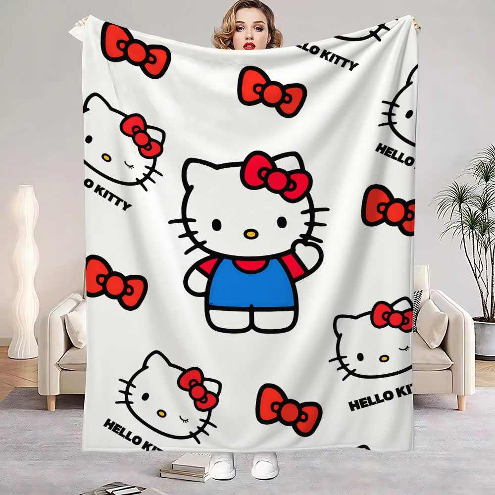 

Kawaii Hellos Cat Nap Blanket Sofa Winter Fluffy Soft Blankets for Bed Home Bedroom Decoration Bedspread the Throw Warm Knee 75x90cm