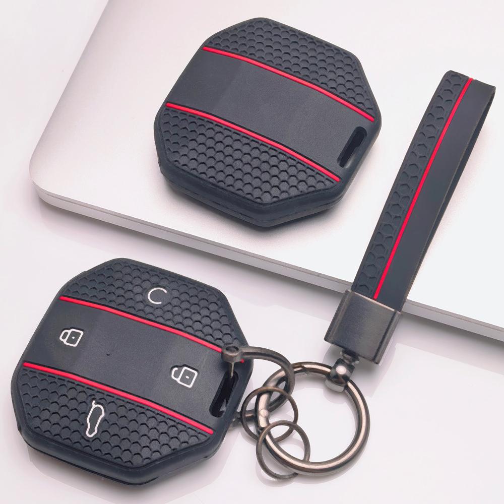 Soft Silicone Remote Key Case for Chery JETOUR Freedom Traveler Tiggo 7 Pro Arrizo 8 with Keychain Honeycomb Texture Racing Stripe Key Shell Accessory