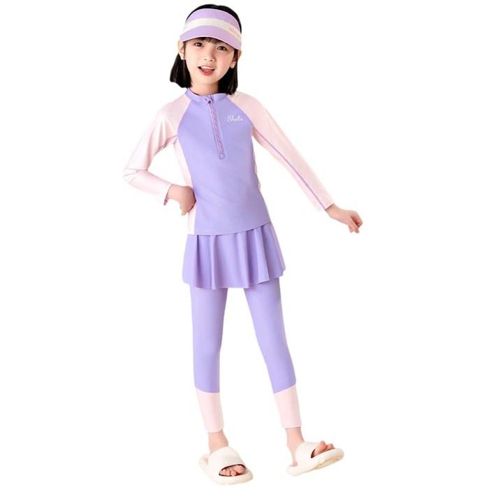 [Akihee] Swimsuit Girls Kids Rash Guard Elementary School Children Swimsuit Set Long Sleeve UV Protection Sun Protection Swimwear Swimming