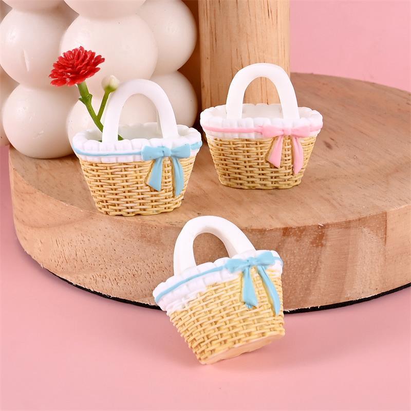 2/3Pcs Cute Dollhouse Miniatures Rattan Bamboo Flower Basket Models Doll House Accessories Decor Kids Pretend Play Toys Diy Gift