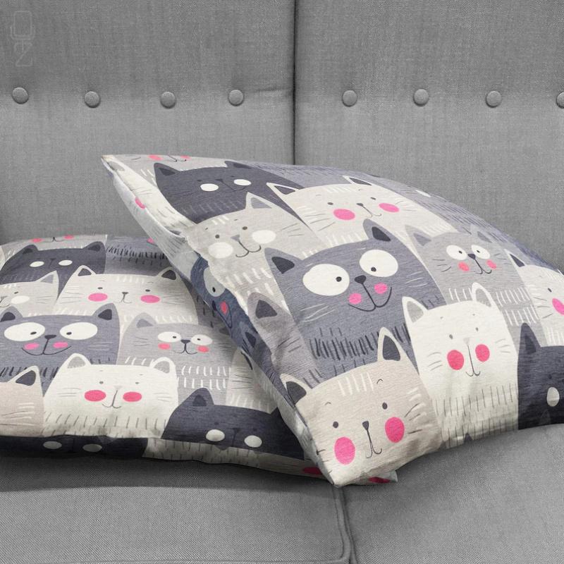 Vikama Grey Cat Cushion Cover Cartoon Cute Print Sofa Pillow Case For Living Room Car Bedroom Pet Lovers Home Decor