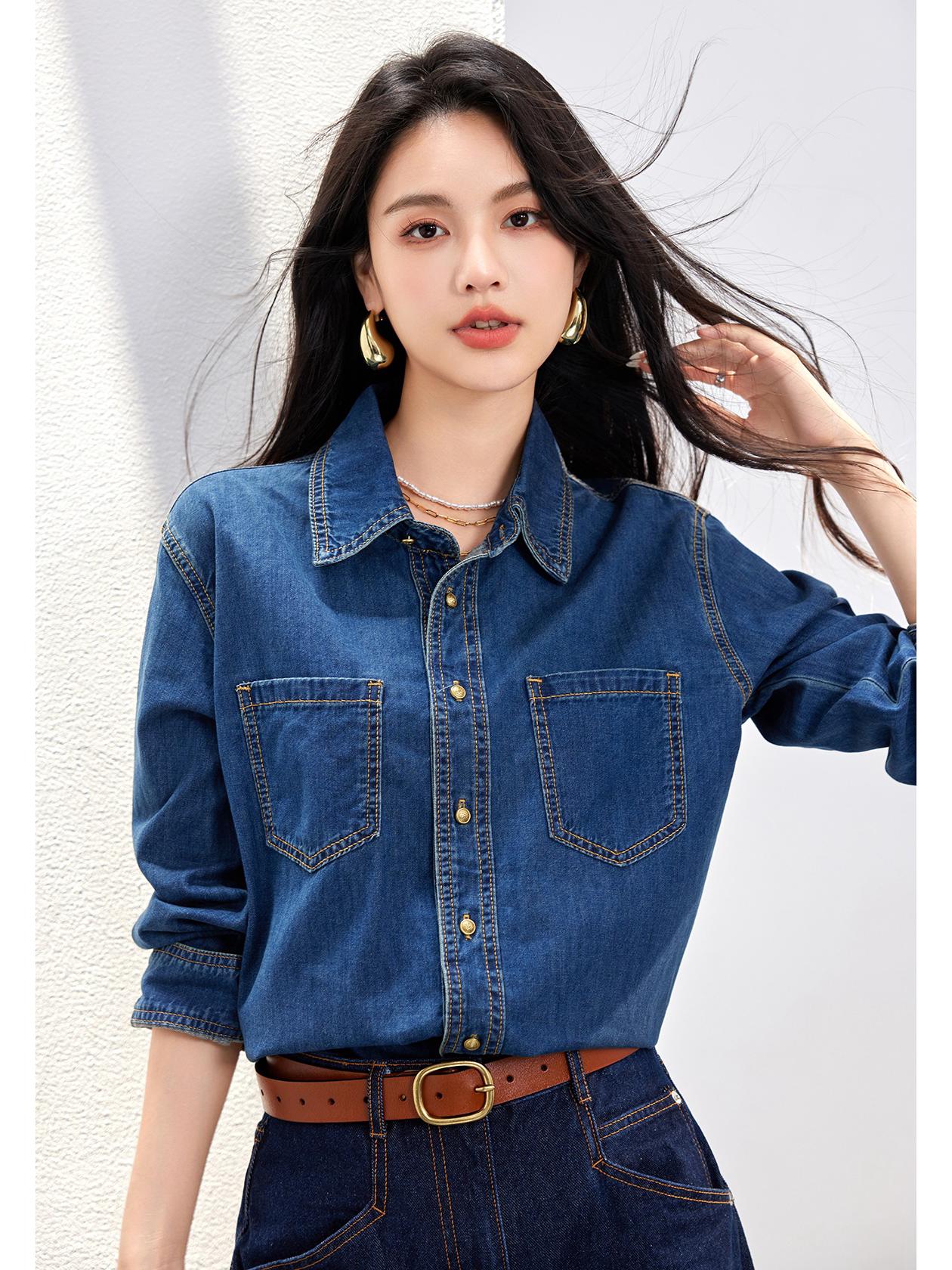 

Women s Retro Blue Denim Shirt - Spring 2025 Collection XL