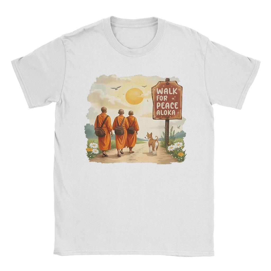 Vintage Retro Walk for Peace Monks with Aloka Dog TShirt for Men Round Collar 100 Cotton T Shirt  Short Sleeve Tees Tops