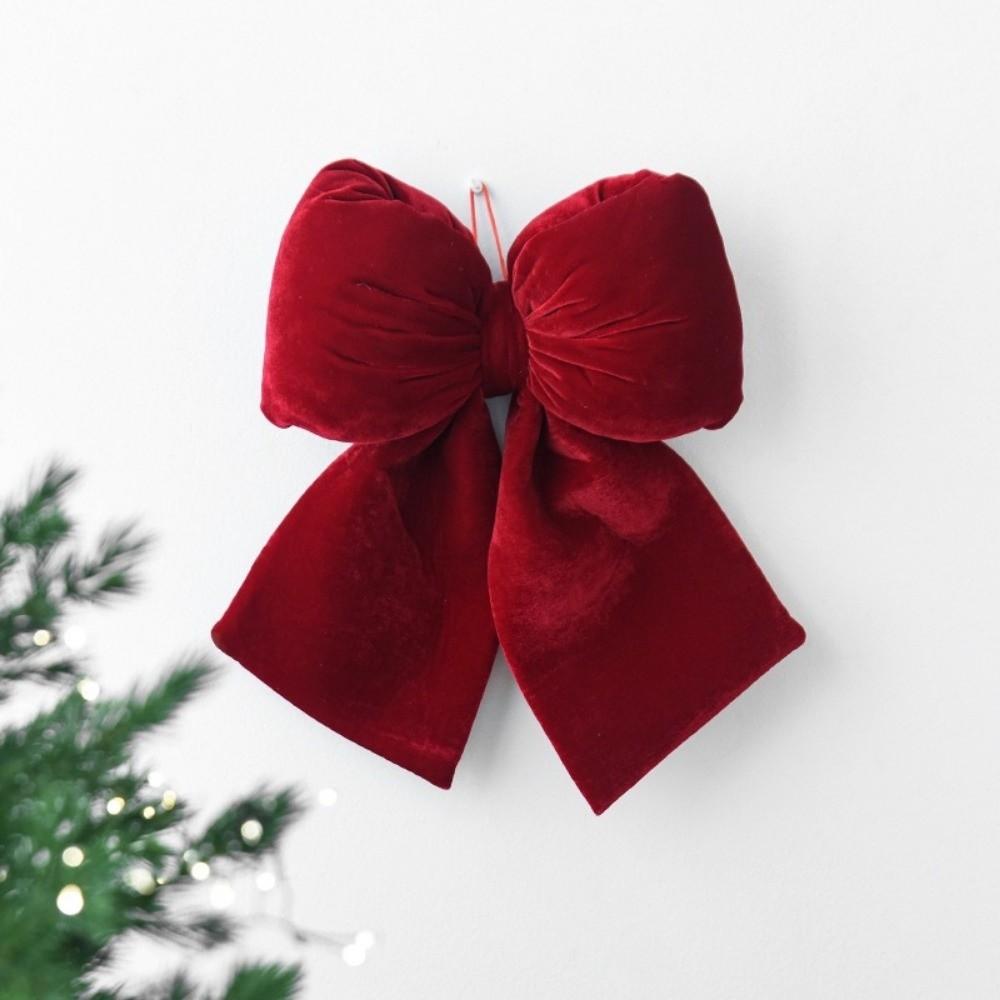 Vintage Christmas Red Bowknot Pendant Flannelette Bowknot Hanging Pendant  Christmas Party Supplies