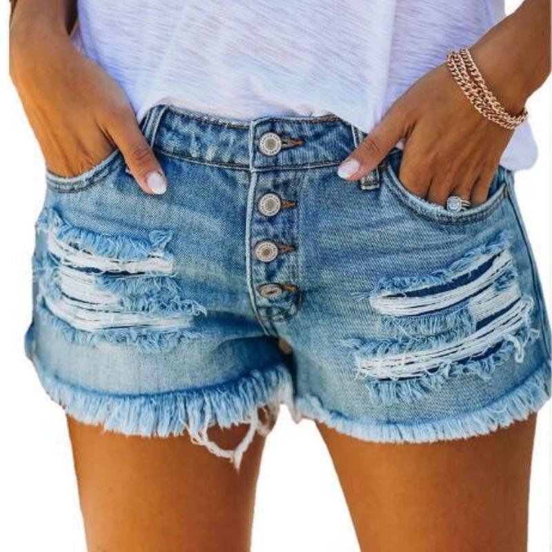 

GMXIA Модный тренд Летние рваные джинсовые шорты с бахромой Женские шорты M светло-синий