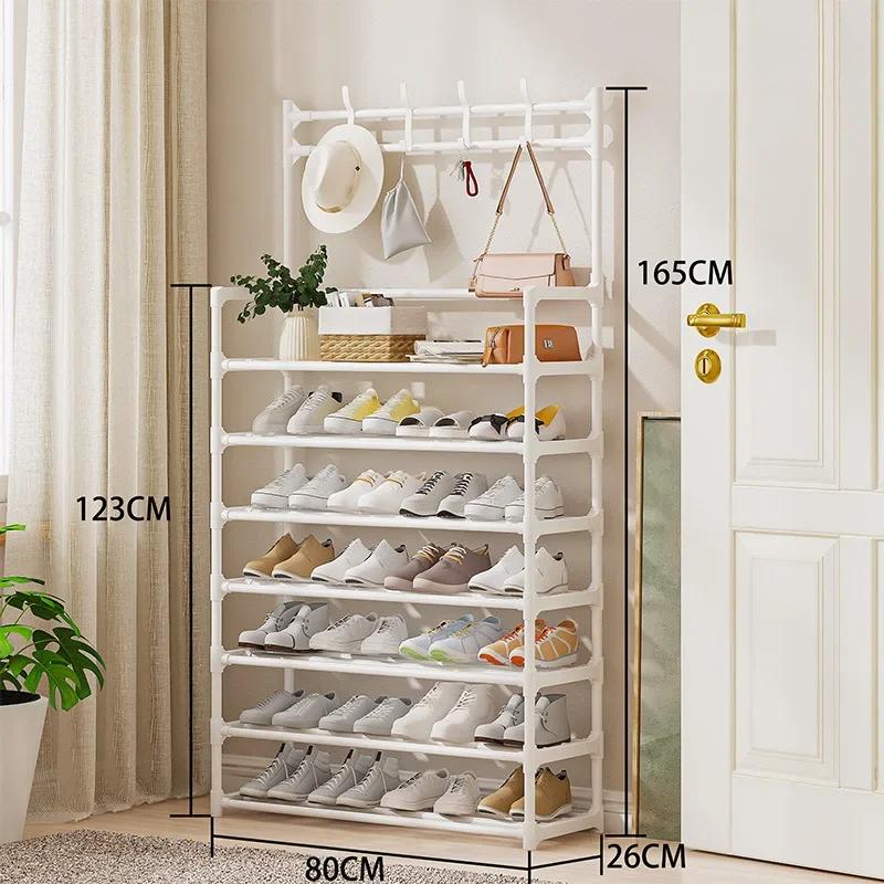 Shoe and Hat Rack Floor Standing with Hooks Metal Integrated Rack Multi-storey Large Capacity Living Room Household Shoe Cabinet