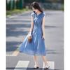 Elegantes Midi-Kleid im französischen Stil aus Tencel mit V-Ausschnitt und A-Linie