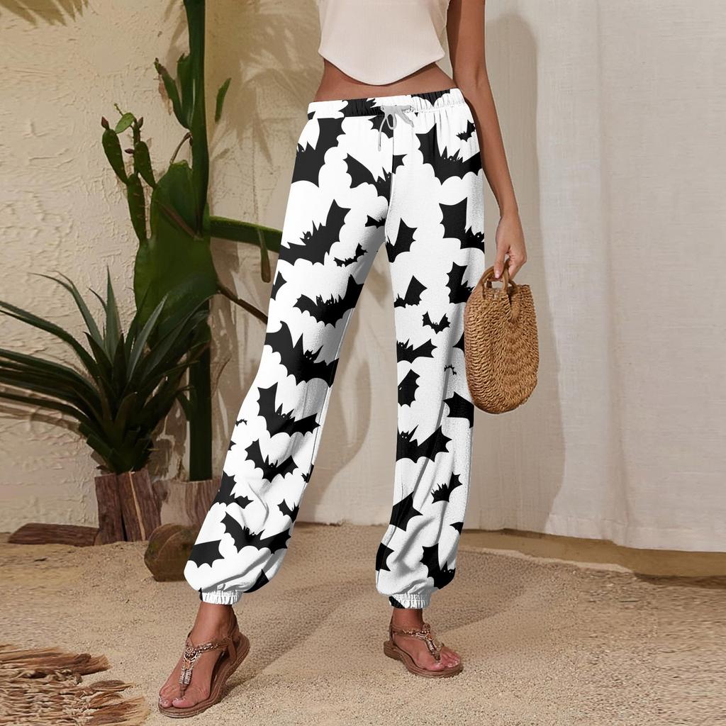 Women's Halloween Print Joggers Drawstring Elastic Waist Tapered Leg Casual Sweatpants