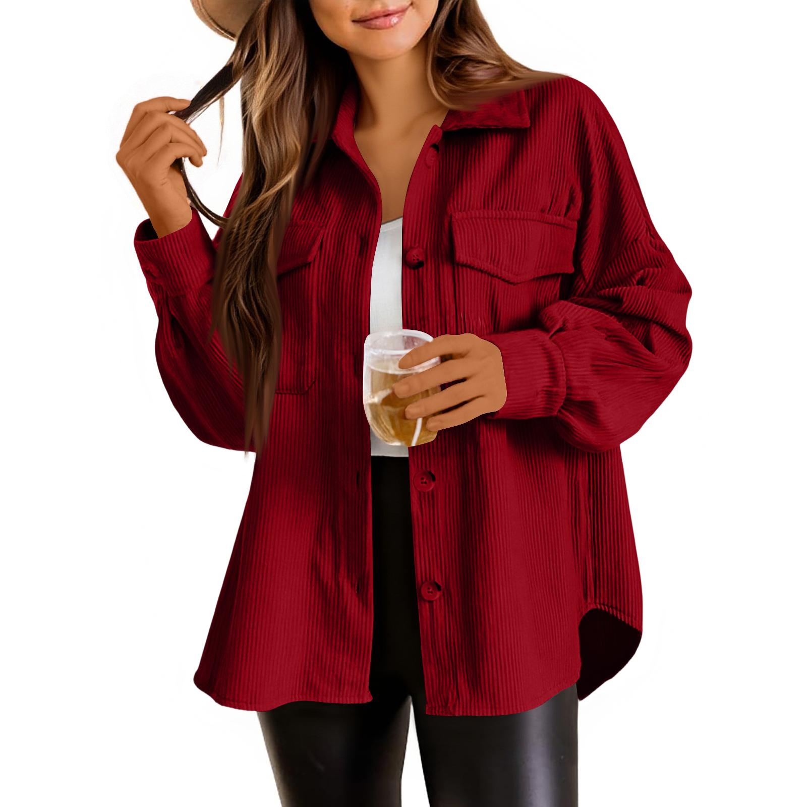 

Women s Shirt Solid Color Long Sleeved Jacket XL красный