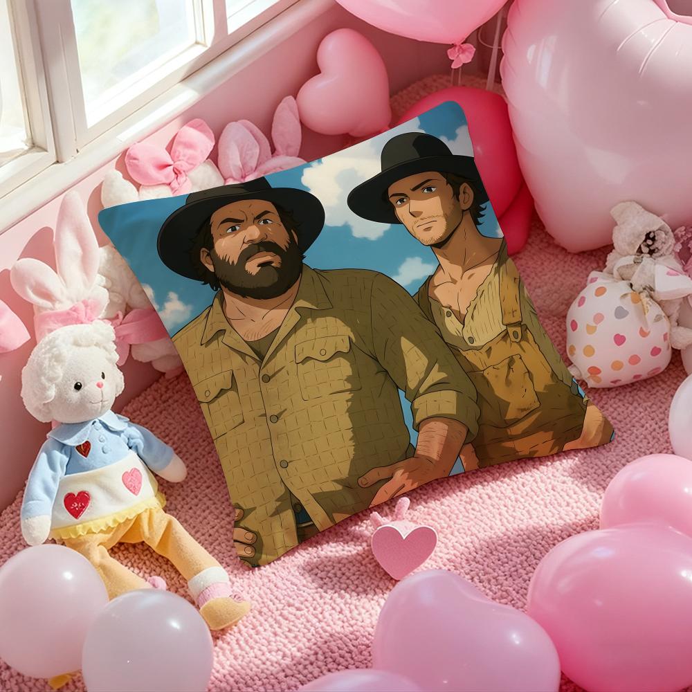 

Terence Hill and Bud Spencer Cushion Cover Pattern Printed Pillowcase for Living Room Sofa Cushion Cover & Bedroom Decor 12x12Inch