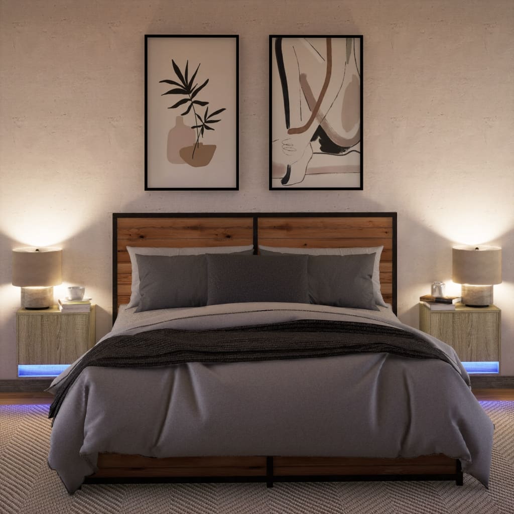 Wall Mounted Nightstands with LED Lights 2 pcs Sonoma Oak