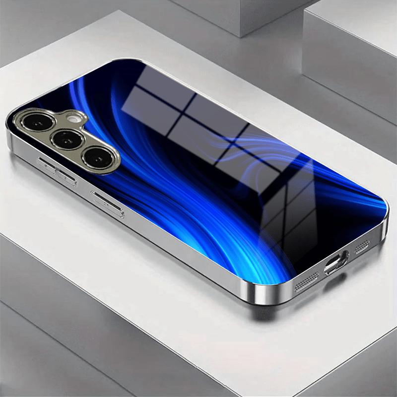 New Simple Blue Electroplated Glass Phone Case Suitable for Samsung S26 S25 S24 S23 S22 S21 S20 Models