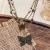 Multilayer Butterfly Pearl  Necklace Beaded Vintage Metal Choker Retro Chain Tassel Necklace  Women