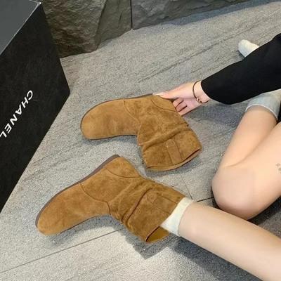 Stapelstiefel mit flachem Boden für Damen Frühling Herbst Einzelschuhe 2024 Neu Weichsohlige Zwischensohle Kurze Stiefel Damenschuhe