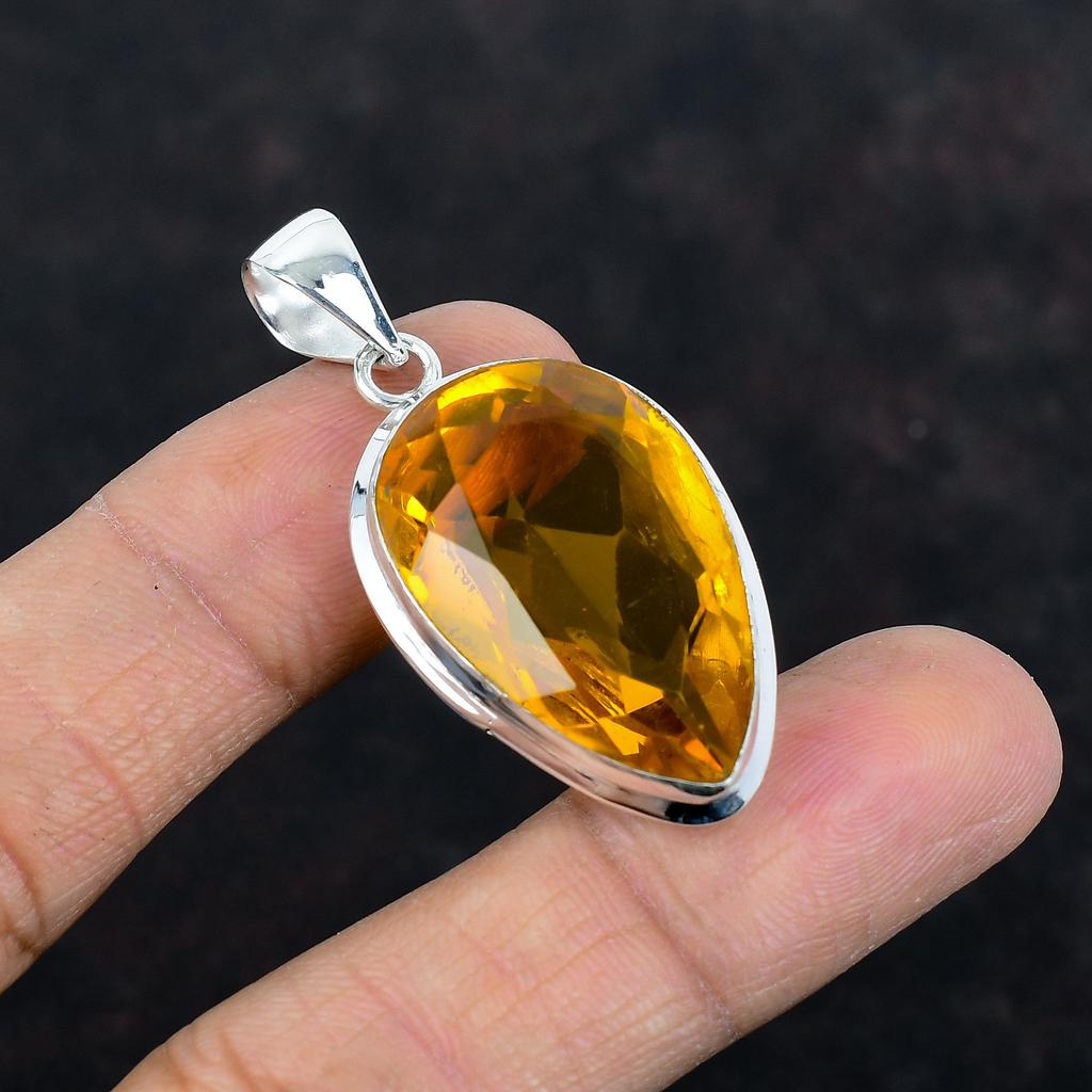 Faceted Citrine Pendant Genuine Gemstone Pendant Unique Jewelry 925 Sterling Silver Pendant Handmade Pendant Silver Jewelry Engagement Gifts