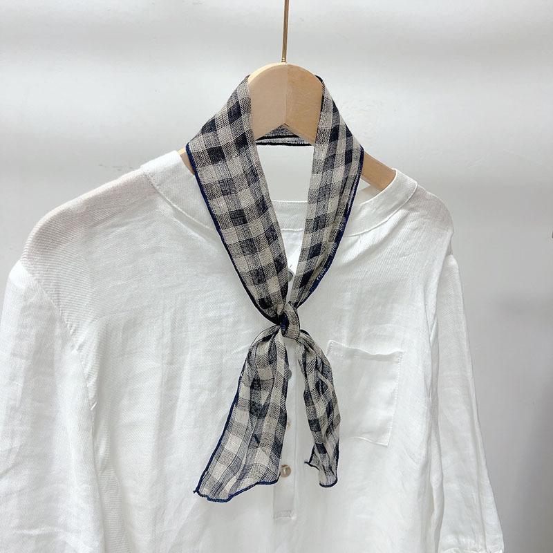 Retro Rain And Dew Striped Small Bow Tie Literary Versatile Women'S Summer Neck Protection Scarf Accessories Silk Korean Version