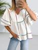 Women's Babydoll V Neck Blouse Short Lantern Sleeve Loose Peplum Flowy Top