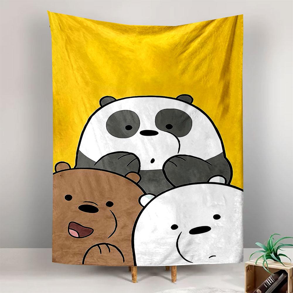 We Bare Bears Panda Grizzly Ice Bear Cartoon Yellow Wall Tapestry Cute Anime Decor for Kids Bedroom Dorm Gift
