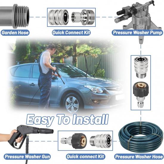 10Pack Pressure Washer Quick Connect Fittings, Stainless Steel Pressure Washer Adapter Set, M22-14mm Swivel To 3/8" Quick Connect Kit, 3/4 Inch Quick
