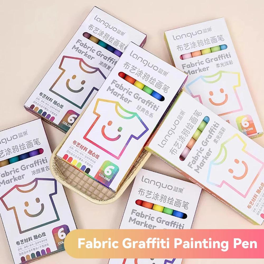 6 Colors/set Fabric Textile Markers Pens Waterproof Permanent Paint Fine Point Textile DIY T-shirt Graffiti Pigment Painting Pen