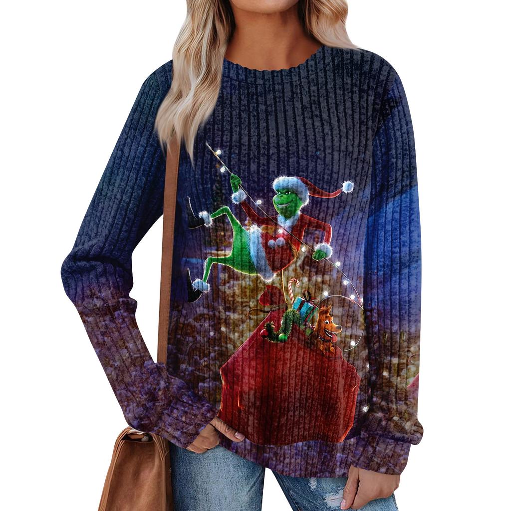 Women's Printed Lightweight Brushed-Cotton Round Neck Top