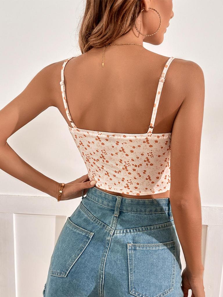 Satin Tank Top Printing Halter Crop Tops Women Summer Adjustable Shoulder Strap Camis Backless Camisole Casual Tube Female Sleeveless Cropped Vest