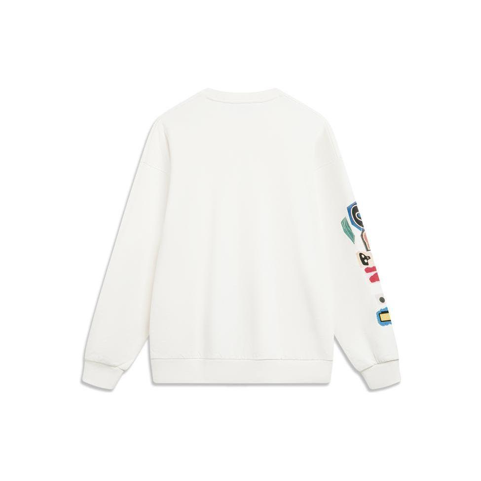 Li Ning Skateboard Series Casual Sports Crew Neck Pullover Long Sleeve Sweatshirt Men Sweatshirt Off-White AWDU137-3