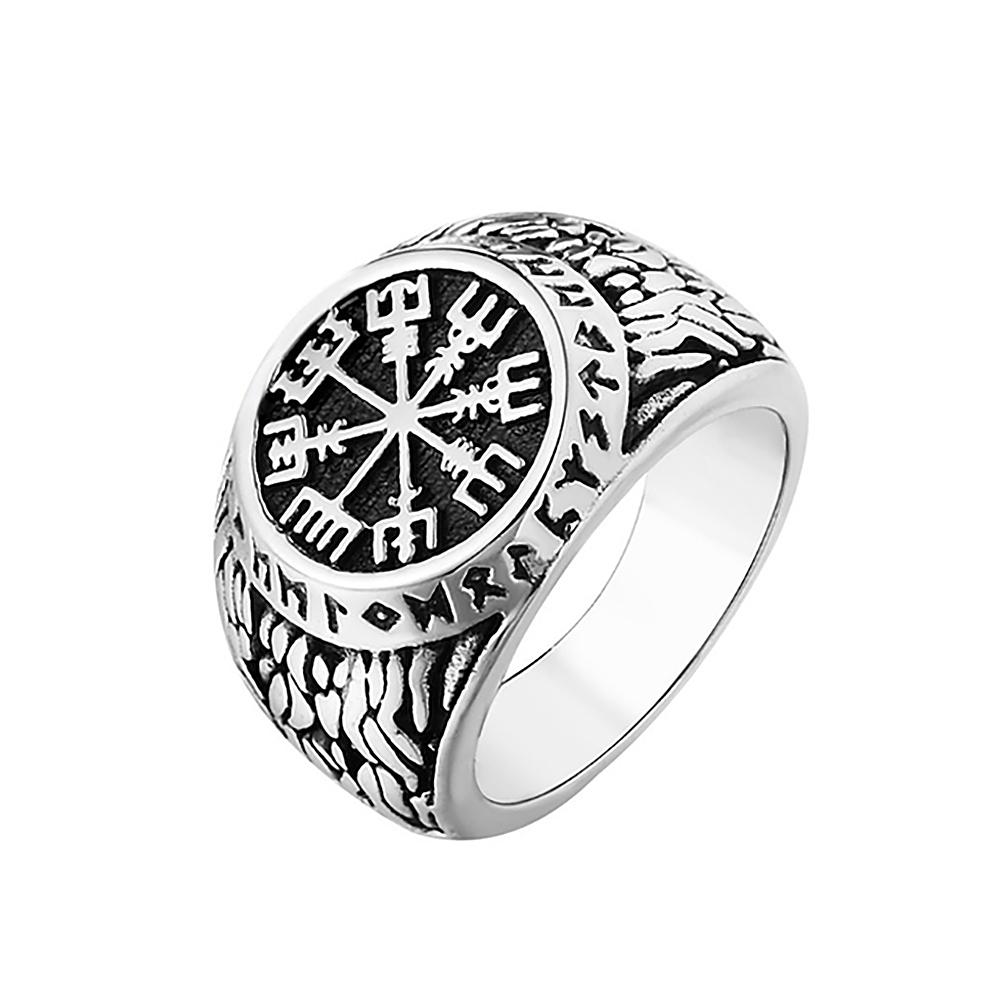 

Vintage Viking Compass Helm of Awe Ring Stainless Steel Men Nordic Ethnic Belief Aegishjalmur Viking Rings Jewelry 15
